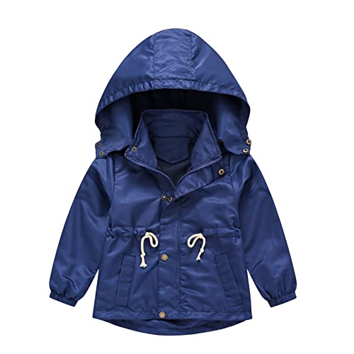 Hooded Rain Jacket for Kids Girls Zipper Solid Windproof Warm Outerwear Casual Windbreaker Raincoat with Pocket