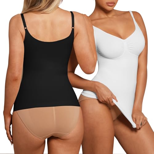 Image of FeelinGirl Womens Tank Top Shapewear Tummy Control Tops Slimming Cami Tank Seamless Compression V Neck Camisole