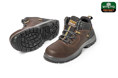 Image of Woodland Armour Crazy Horse Leather Safety Shoes for Men | Oil Resistant Safety Shoe with Anti Slip Grip | Lightweight, Antistatic PU Double Density with Composite Toe | Brown (7 UK, 41 EU)
