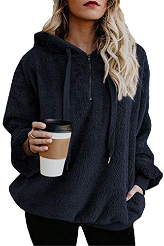 Sweat à Capuche pour Femme Manches Longues Polaire Oversize Hoodie Zippé Hiver Automne Marin L Cover
