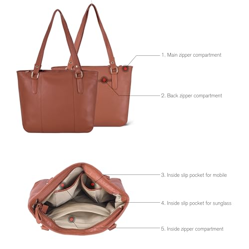 Image of Leather Purse For Women - Real Leather Tote For Women - Ladies Shoulder Handbag For Work, Travel, Casual Use