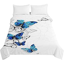 Colcha Mariposas Oduo Colcha Bouti Cama de Verano, Microfibra Cubrecama Multiusos Suave para Cama de Matrimonio, Lavable Acolchada Edredón Ligero Manta para Todas Las Estaciones (Mariposa Azul,150x200cm)