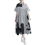 Hndudnff Women's Summer Casual Long Korean Style Cotton Polka Dot Print Shirt Dress