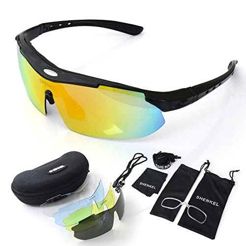 SHENKEL シェンケル シューティングサングラス 偏光レンズ１枚 強化レンズ4枚 フレーム黒 glass-003