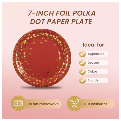 PUEVENYI 75PCS Happy Birthday Paper Plates - 7 Inch Gold Dot Paper Plates and 6.5 Inch Napkins with 6.3 Inch Gold Forks Disposable Tableware Set for Birthday Party - Image 5