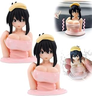 1.97in Chest Shaking Car Ornaments 2pcs, Shake Shake Girl Car Dashboard Decorations, Interesting Anime Figure Model Statue Toy, with Seamless Sticker for Home Desk Car Decor, 2022 Upgrade