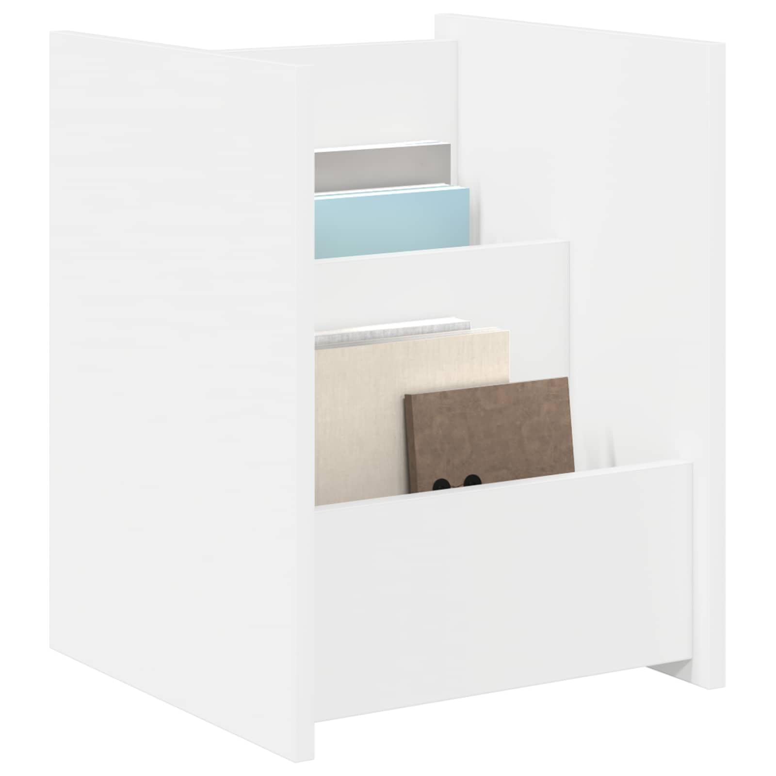 Mangloder - Portariviste in legno bianco, 35 x 35 x 45 cm, con 3 ripiani, portariviste, portariviste, per soggiorno, ufficio, corridoio e angolo di lettura