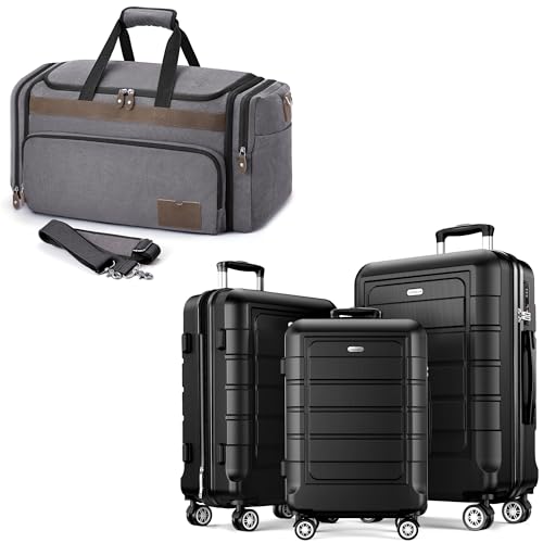 SHOWKOO Luggage Sets 3 Piece Expandable PC+ABS Durable Suitcase & 60L Expandable Travel Bag