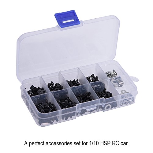 RC Schrauben Kit, Hex flach Schraube + Flache/Rundkopfschrauben + Unterlegscheiben + Muttern Set, 6mm/ 8mm/ 10mm/ 12mm, Mit Box für 1/8 1/10 RC Auto(180pcs / Box)