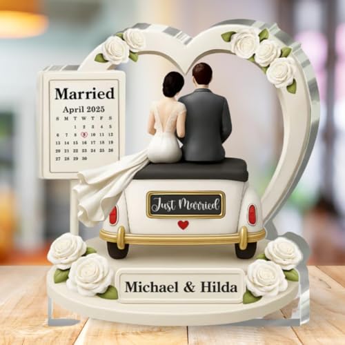 The Vow Ride Keepsake - Personalized Custom Shaped Squared Acrylic Plaque, Just Married Bride and Groom Custom Wedding Date Acrylic Plaque, Anniversary Wedding Gift For Newly Couple Him Her Couple - Image 3