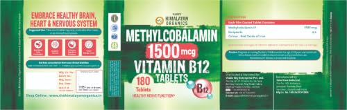 Image of Vlado's Himalayan Organics Vitamin B12 Tablets 1500 mcg -Active form of Methylcobalamin Vitamin B12 Supplements for Men & Women- 180 Veg Tablets (6 Months Supply Pack)