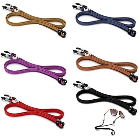 GOIYZTTR 6 Pcs PU Leather Eyeglass Strap, Non-Slip and Adjustable Spectacle Lanyard for Sports and Decoration, Fit Most Eyewear, Fit All Head Types, Unisex (6 Colors) Cover