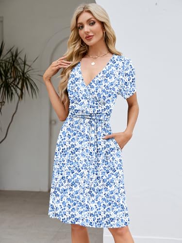 Image of Naggoo Womens Summer Dresses for Women 2026 Spring Floral Sundress Short Sleeve V Neck Wrap Dress with Pockets