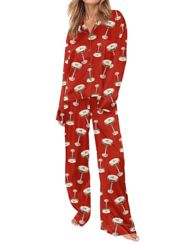 Image of SHESHOW Satin Pajamas for Women Set Long Sleeve Button Down Sleepwear 2 Piece Nightwear Women Pjs Sets Size XS-XXL