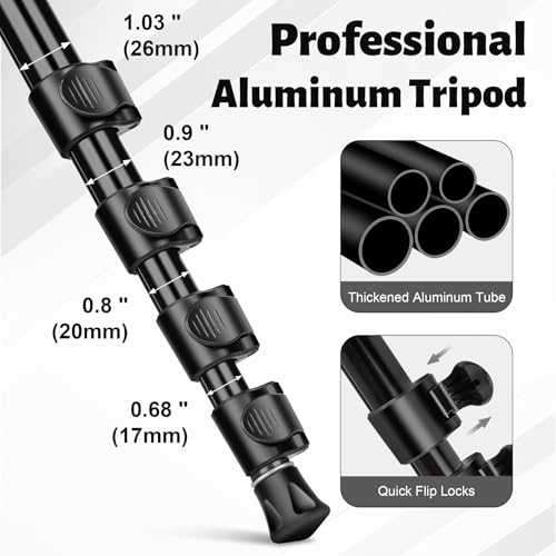 JOILCAN Tripod for Camera, 74\" Camera Tripods & Monopods, Professional Aluminum Tripod for Camera Lasers Spotting Scope Binoculars, Compatible with 1/4\"-20 and 3/8\"-16 Video Head, Payload 35lb - Thumbnail 3