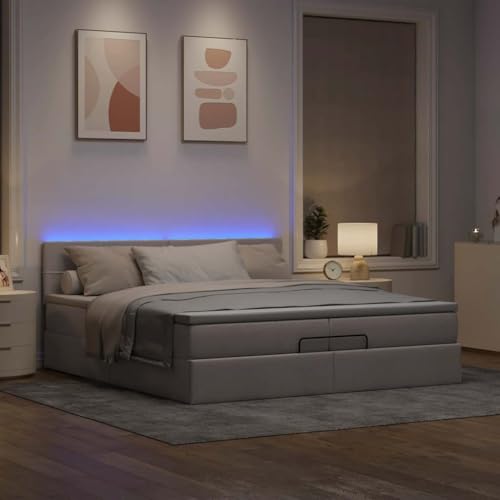 Vetnasa Estructura de Cama otomana con colchones Tela Topo 200x200cm Mobiliario, Camas y Accesorios, Camas y somieres Gris Topo 109,38 KG