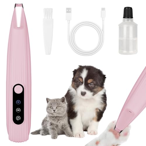 OFFCUP Maquina Cortar Pelo Perros, Cortapelos para Perros y Gatos, Recortadora de patas de Perro, Cortapelos para Mascotas, Pantalla inteligente con luz LEDGatos, Patas, Orejas, Cara-Rosa