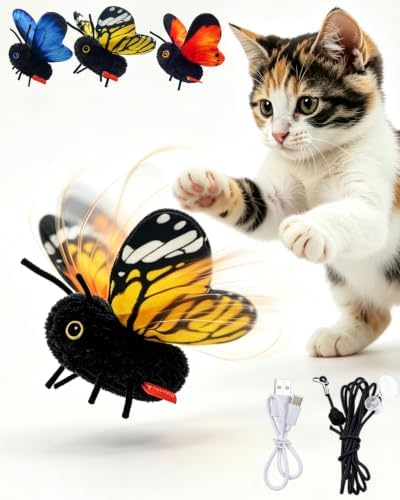 Smart Sensing Flapping Butterfly Toy Interactive Cat, Interactive Butterfly Cat Toy,Realistic Wing Motion Encourages Stalking,Sensor Triggered,Durable Plush Build, Great for Solo Play & Daily Cat Play