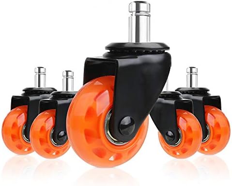 8T8 Upgrade Chair Caster Wheels 2'', Smooth and Quiet Rolling, Heavy Duty Replacement Office Computer Desk Chair Casters, Safe for Hardwood Tile Carpet Floors,No Chair Mat Needed(Orange, Set of 5)