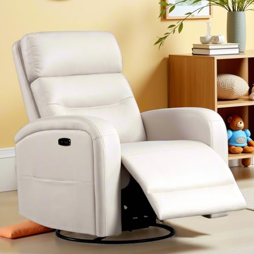 Image of BaseBeauty Power Recliner Chair Nursery Rocking Recliner Chairs with USB, Electric Swivel Rocker Glider Chair for Living Room, Upholstered Faux Leather Recliners Nursering Chair,Bedroom, Beige