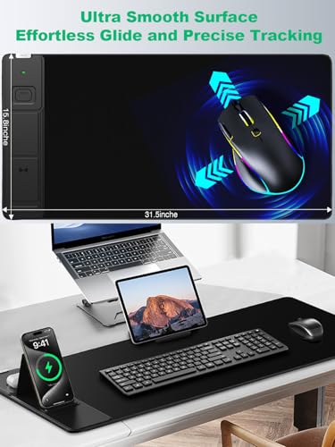 Image of Mouse Pad, Office Desk Mat, Large Gaming Mousepad with Superior Micro-Weave Cloth, XXL Desk Pad with Stitched Edges, Non-Slip Writing Pad for Gamer, Laptop, Work & Home (Black with 20W PD Charger)