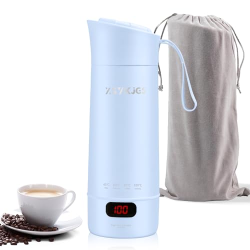 Reise Wasserkocher Klein, 400ML Mini Tragbarer Elektrische Wassertasse, 300W Schnellkoch BPA-freier - 304 Stainless Steel Liner - 4 einstellbare Temperaturstufen mit Automatischer Abschaltung -Blau