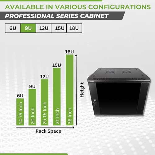 Image of NavePoint 9U Server Rack Enclosure - 17.7 inch Deep, Wall Mount Network Cabinet with Locking Glass Door for 19 inch IT Equipment, Network Rack with 2 Fans, Removable Side Panels, Black