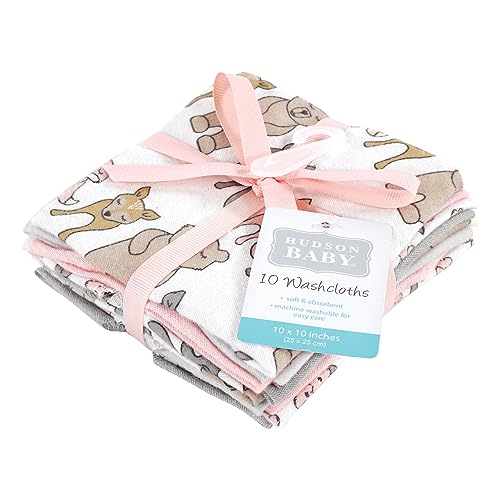 Image of Hudson Baby Unisex Baby Flannel Cotton Poly Washcloths, Wild Forest Pink 10-Pack, One Size