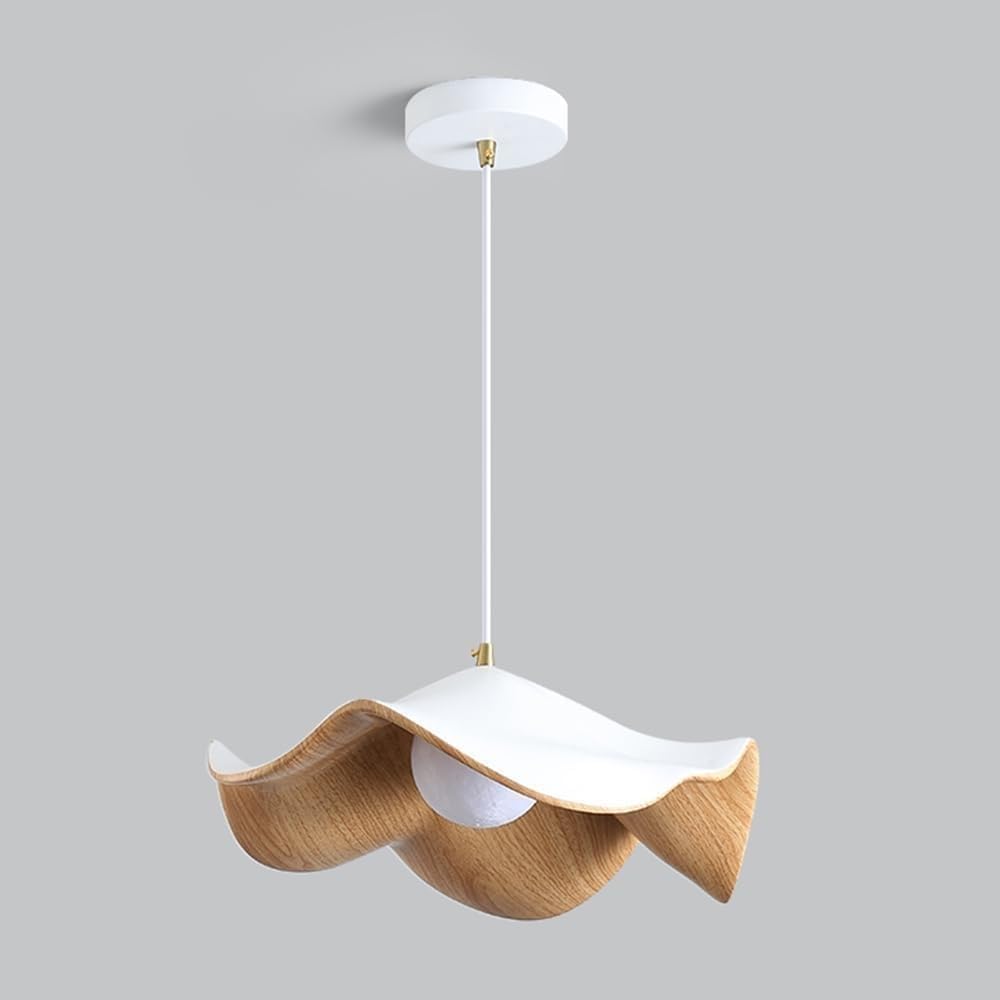 Modern Simple Resin Lotus Leaf Pendant Lamp Screw Fixture G9 Iron Walnut Grain Bedroom Suitable for Children's Room Corridor Living Room Balcony Lamp White 40cm
