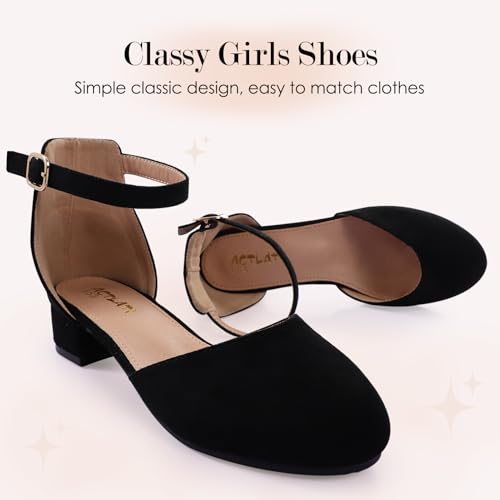 Girls Glitter Dress Shoes - Closed Toe Chunky High Heels with Ankle Strap for Back to School Bash, Weddings, Parties (Big Kid)3