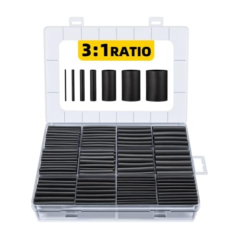 Heat Shrink Tubing Kit,Eventronic 3:1 Ratio Adhesive Lined,Marine & Industrial Grade Shrink Wrap,Waterproof Heat Shrink Tubing,Black-400 PCS Cover