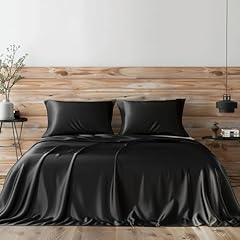 Idea Regalo - Candoury Set di lenzuola in raso di seta, per letto queen size, 4 pezzi, federe, lenzuolo e lenzuolo con angoli, morbide e resistenti, set di lenzuola di lusso da hotel (queen size, nero)