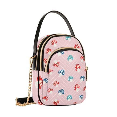 Cute Colorful Mushroom Pink Women Shoulder Handbag Quilted Cell Phone Purse Chain Strap Cute Zipper Ladies Clutch Satchel2