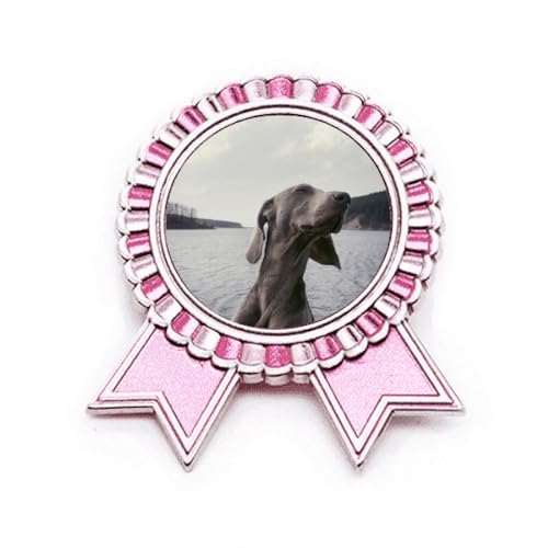 Broche rose pour chien en métal de taille M avec médaillon gris
