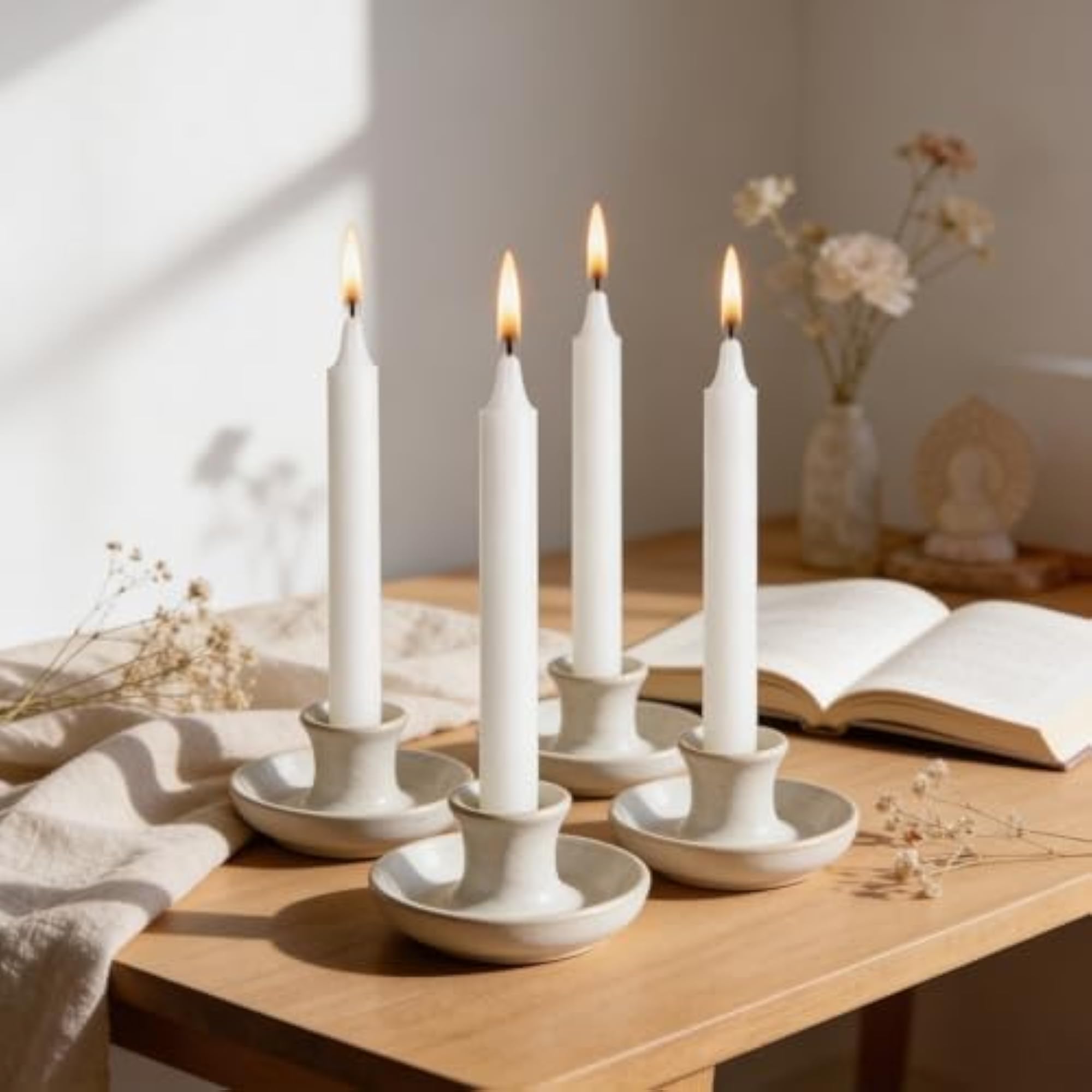 20 Pack White Chime Taper Candles, Dripless for Rituals