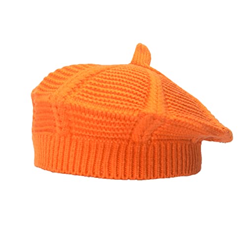 Little Girls Beret Hat French Artist Knit Hat Warm Knitted Beret for Kids Fashion Toddler Baby Beanie (Orange)