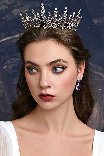 Coucoland Baroque Crown Tiara Vintage Crystal Wedding Crown Black Tiara Rhinestone Queen Crown for Birthday Prom party
