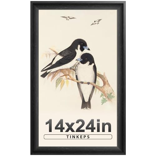 Image of 14x24 Picture Frame Black. MDF 1-3 /8 inch Curved Extra Wide Edges with Black Back, Vintage Style Poster Frame 14x24 for Wall Decor.