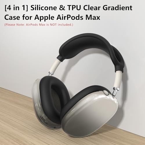Image of [4 in 1] Silicone Case Cover for AirPods Max, Clear Gradient Soft TPU Ear Cups Cover /Ear Pad Case Cover /Headband Cover Transparent Accessories for Apple AirPods Max (2024 /2020)(USB-C /Lightning), Black
