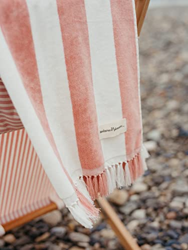 Business & Pleasure Co. Holiday Beach Towel - Luxurious Beach & Pool Towels With Tassels - Soft Sheared Cotton Perfect For Laying Out - Pink Capri Stripe #TOP7