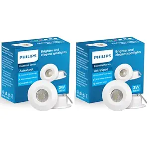 PHILIPS Astra Spot 2-watt LED Spotlight || LED Spotlight for Display || Cutout:35mm || Warm White, Pack of 2