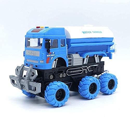 6x6 Wheeler Safety Truck Tanker Truck Toy Friction Powered Unbreakable Truck with Light & Sound Engineering Toys for Boys and Girls (Water Tanker)