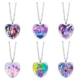 JUNERUN 6 Piezas Collares Demon Huntrs, con Colgantes de Vidrio, Fans Merch, Para Cosplay Cumpleaños Regalos Mujeres y Niñas (A)