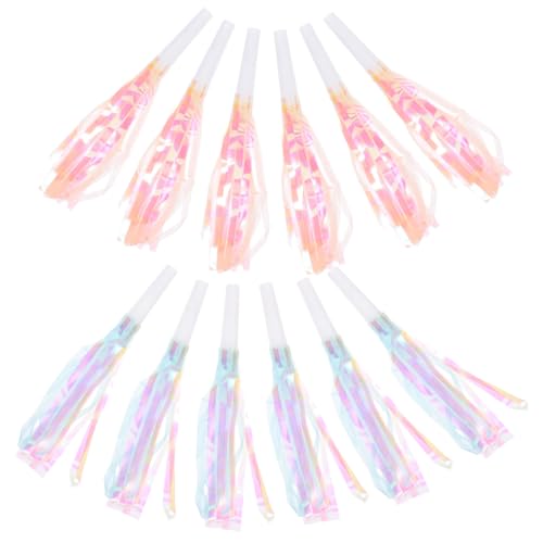 CLISPEED 12 piezas Silbatos de Fiesta con Flecos Ruido Divertido para Cumpleaños Infantiles Sopladores de Fiesta Azul y Naranja para Eventos y Celebraciones