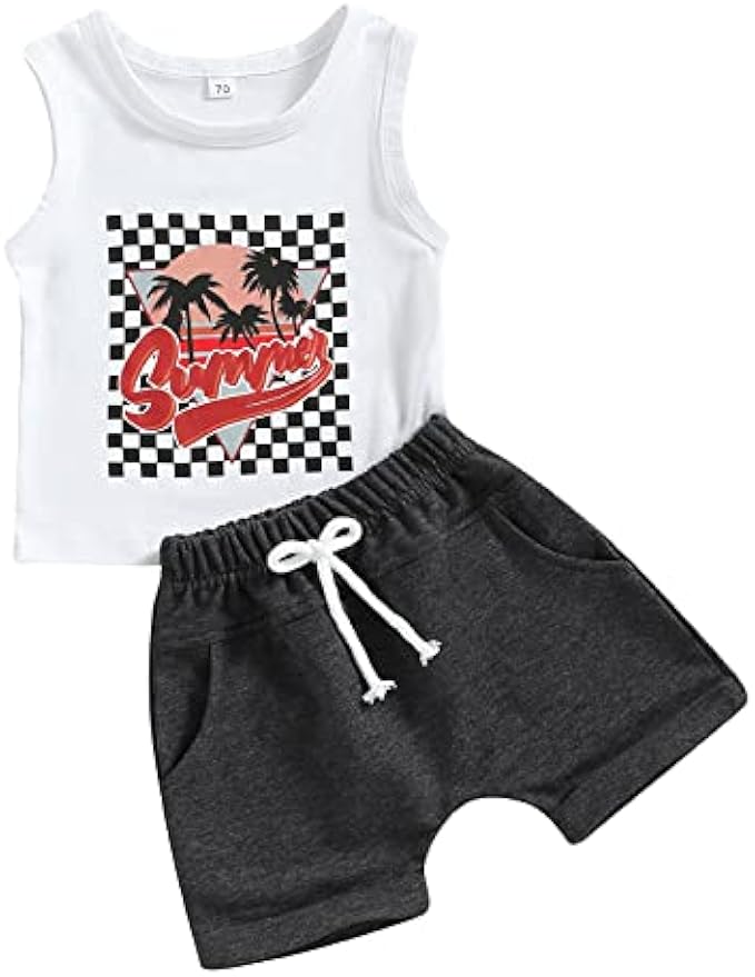 Ledy Champswiin Toddler Boy Clothes Baby Summer Outfit Dinosaur Letter Print Cotton Tops+Grey Elastic Shorts 2pcs