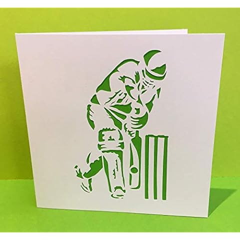 Cricket Card - Paper Cut Cricketer - Handmade Greeting Card - Card for a Man, Birthday Card for Dad, Husband, Son, Boyfriend Cover