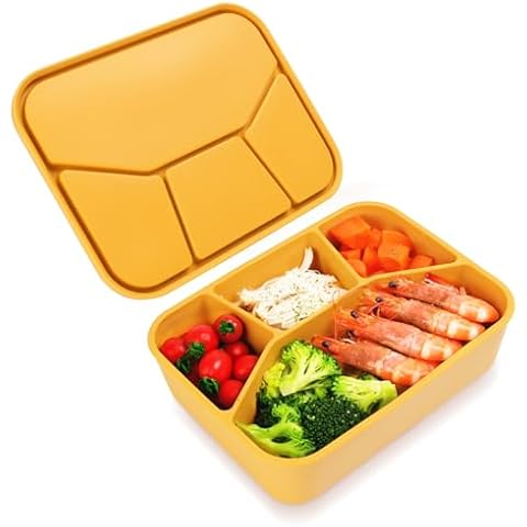 Yubng Adult Bento Box Lunch Box - 39oz Silicone Bento Box, Leak-Proof, 4-Compartment Bento Box,Microwave Dishwasher Safe (39oz-Yellow) Cover