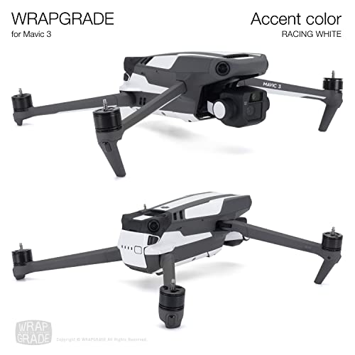Image of WRAPGRADE Partial Skin Stickers for DJI Mavic 3 / Mavic 3 Classic Accent Color (Racing White)