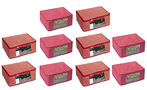 Image of Saree Cover Cotton Bag|Organizer Bag Clothe|Cotton Saree Cover Closet Orgnizer / Saree Bags For Wardrobe Orgnizer Clothe Covers |Foldable Organizer|Dress Organizer ( Pack of 10, Pink + Red )