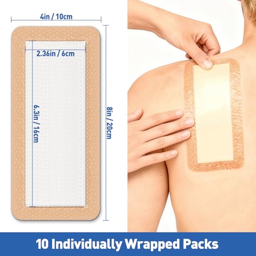 Image of AZEN 10 Pack Silicone Foam Dressing, 4 inch X 8 inch Waterproof Silicone Bandages with Border Adhesive, Large Bandages for Wounds, Self Adhesive Wound Care and Dressings